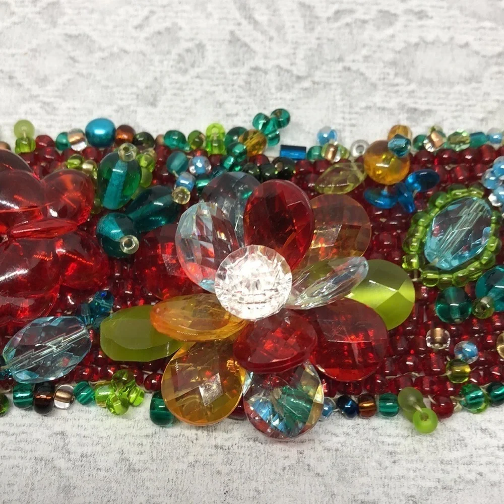 ARTISAN handmade flower glass cluster bead statement bracelet boho fairy fantasy